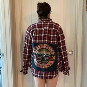 Oversize plaid reworked vintage guns and roses long sleeve shirt sz M